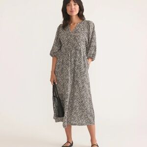 MARINE‎ LAYER Lola Midi Dress Light Cheetah Balloon Sleeve Pockets Earth Tone S